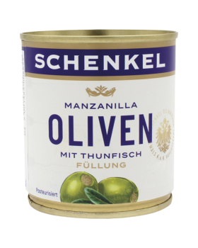 Schenkel Oliven Manzanilla gruen, mit Thunfisch Fuellung, aus Spanien, 85 Gramm Abtropfgewicht